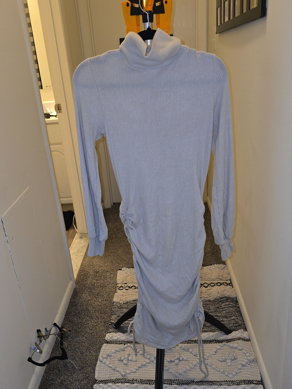 NWOT Ribbed Turtleneck Long-Sleeve Midi Dress in Light Beige
